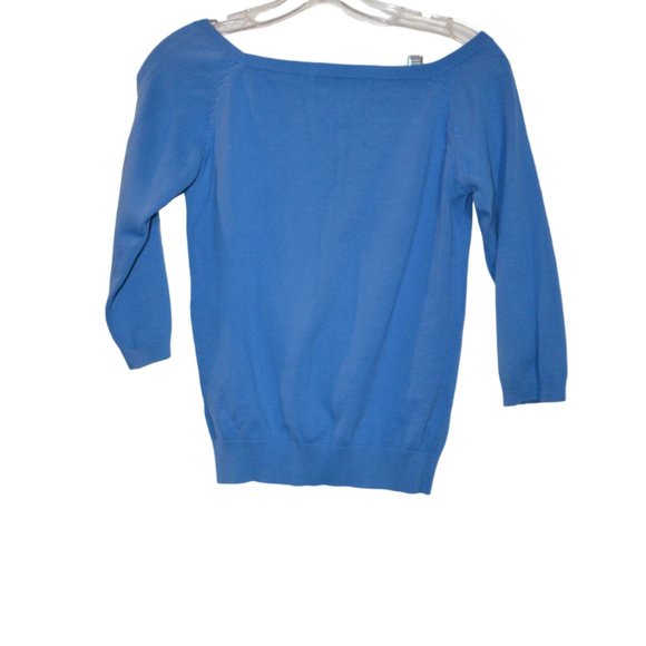 ZARA Blue 3/4 Sleeves Scoop-Neck Knit Cotton-Nylon Sweater Women S - Picture 5 of 6